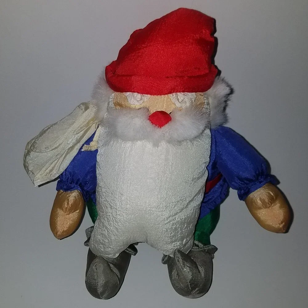 VTG Santa Claus Nylon Plush Stuffed Animal Toy Blue/Green Outfit Christmas w/TAG